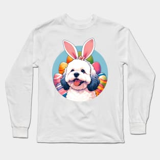 Bolognese Dog with Bunny Ears Celebrates Easter Joyfully Long Sleeve T-Shirt